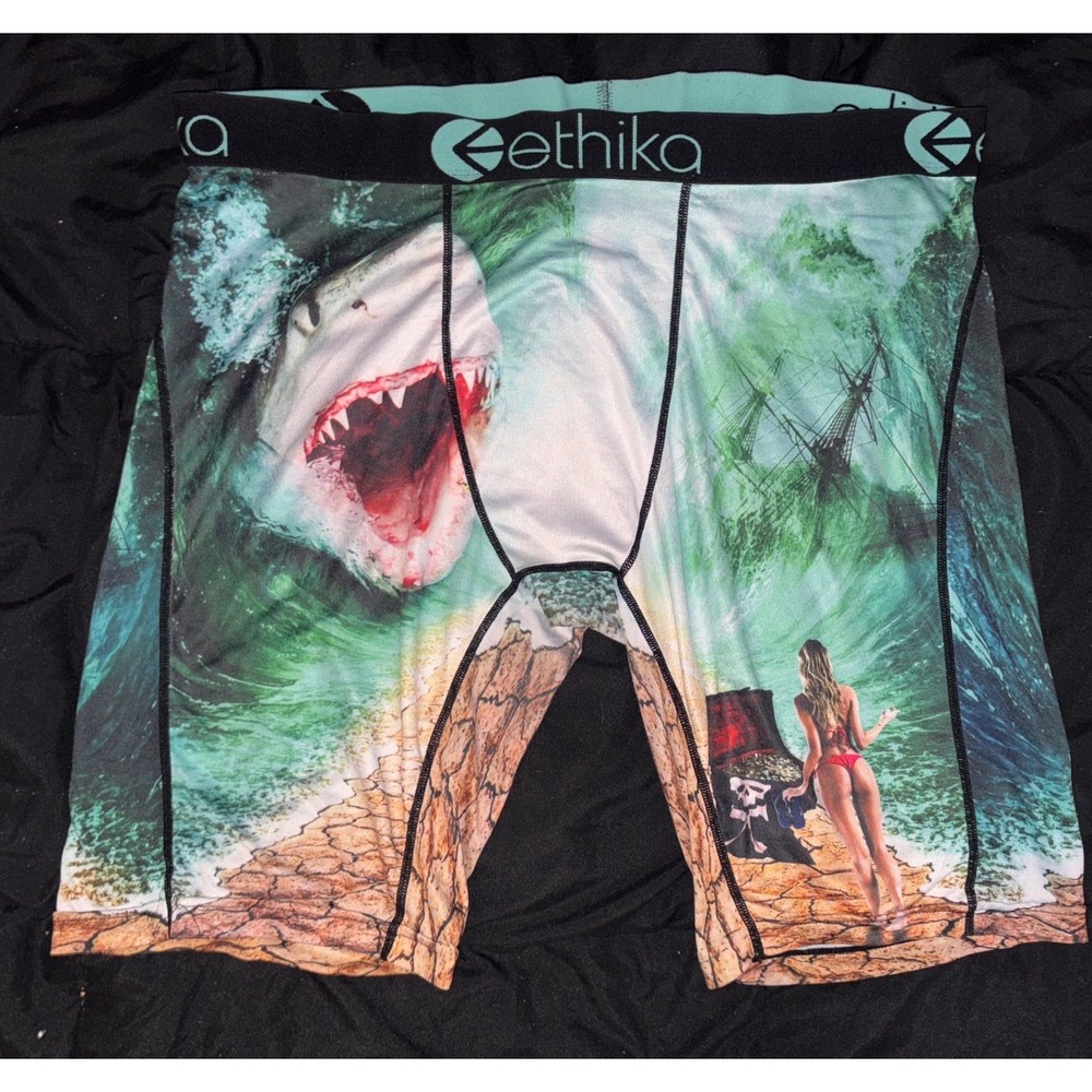 Ethika Men Graphic Shark Ocean Boxer Briefs Medium M 32"‎ Waist Staple Fit